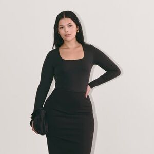 Everlane THE LONG-SLEEVE SUPIMA® SQUARE-NECK Black BODYSUIT